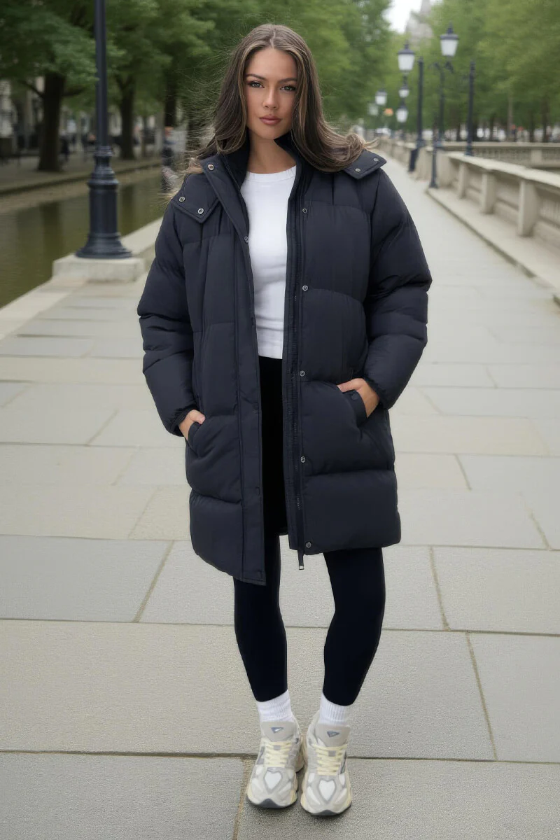 Black Hooded Longline Puffer Coat - Swimclubus