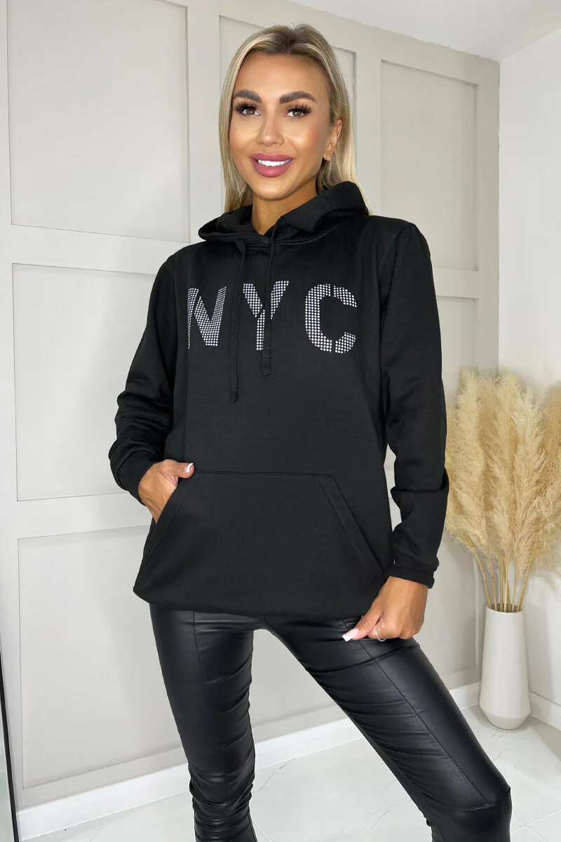 Black NYC Slogan Hoodie - Swimclubus