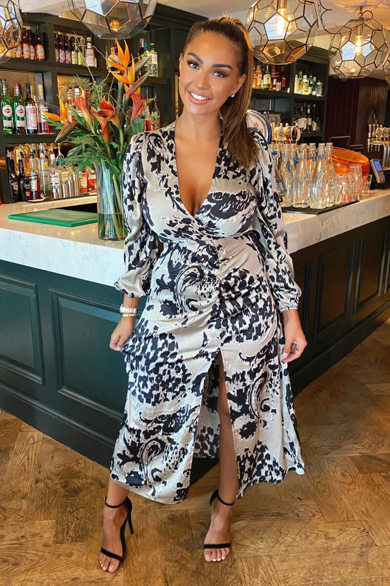 Multi Animal Print V Neck Split Leg Midi Dress - Swimclubus