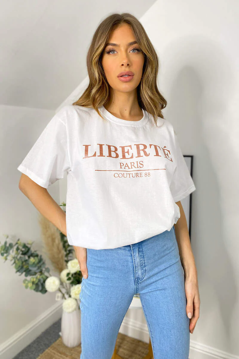 White Liberte Printed Oversized T-Shirt - Swimclubus