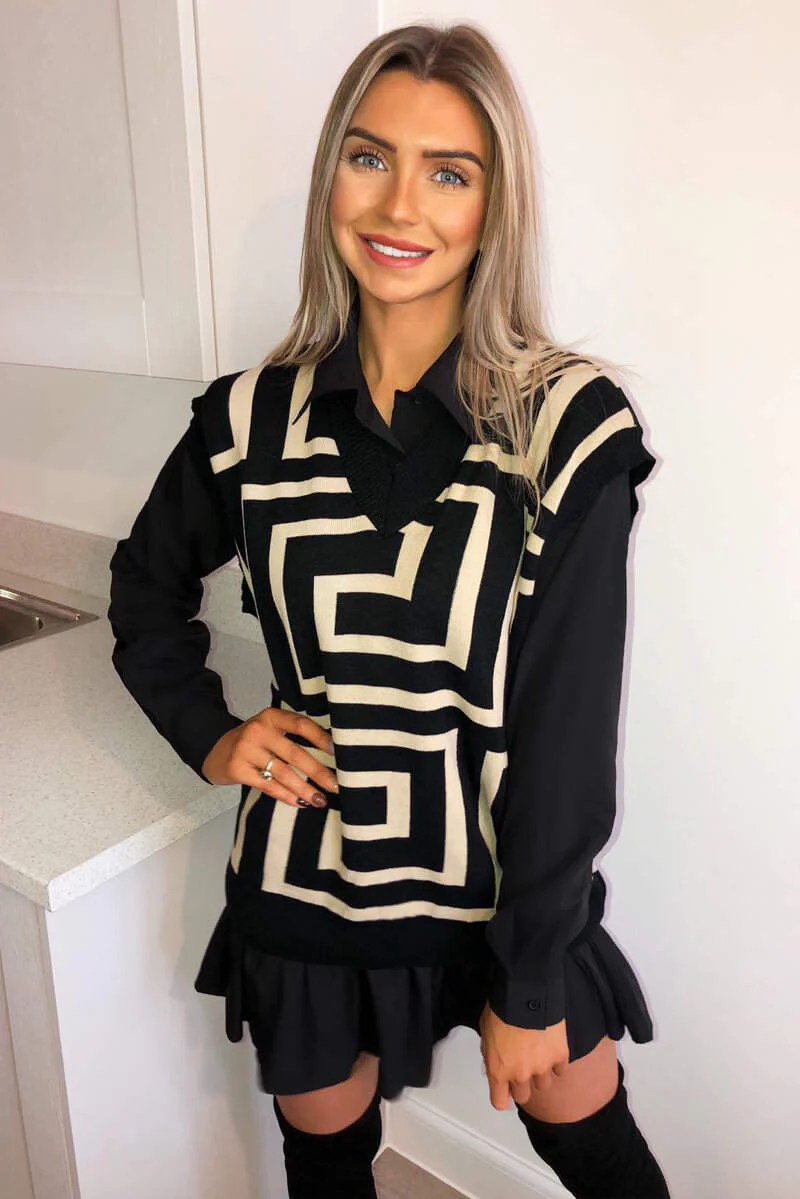 Black Large Geo Print Tank Top - Swimclubus