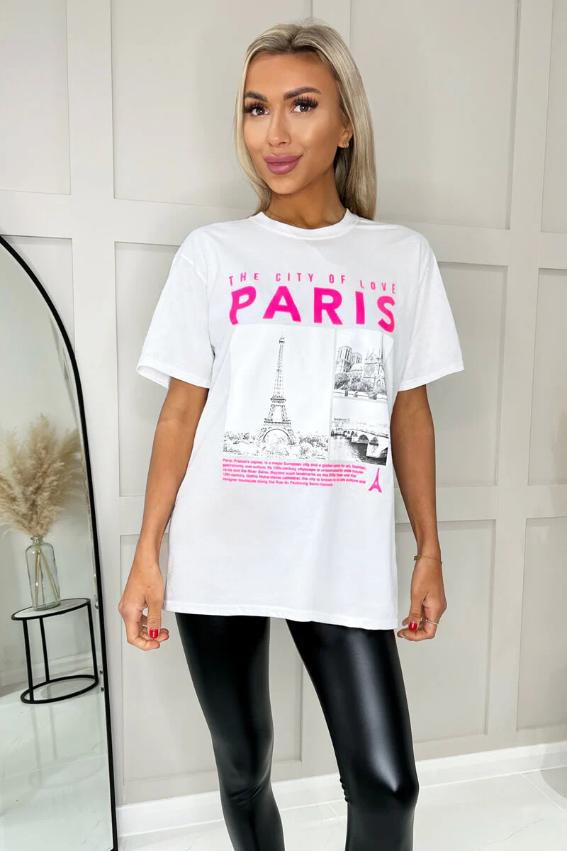 White Paris Slogan T-Shirt - Swimclubus