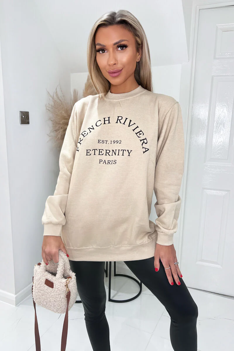 Stone French Riviera Slogan Sweatshirt - Swimclubus