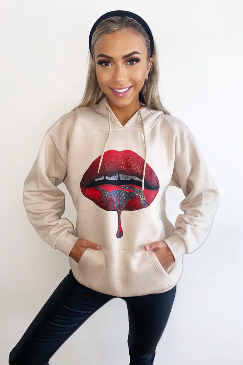 Stone Red Lips Hoodie - Swimclubus