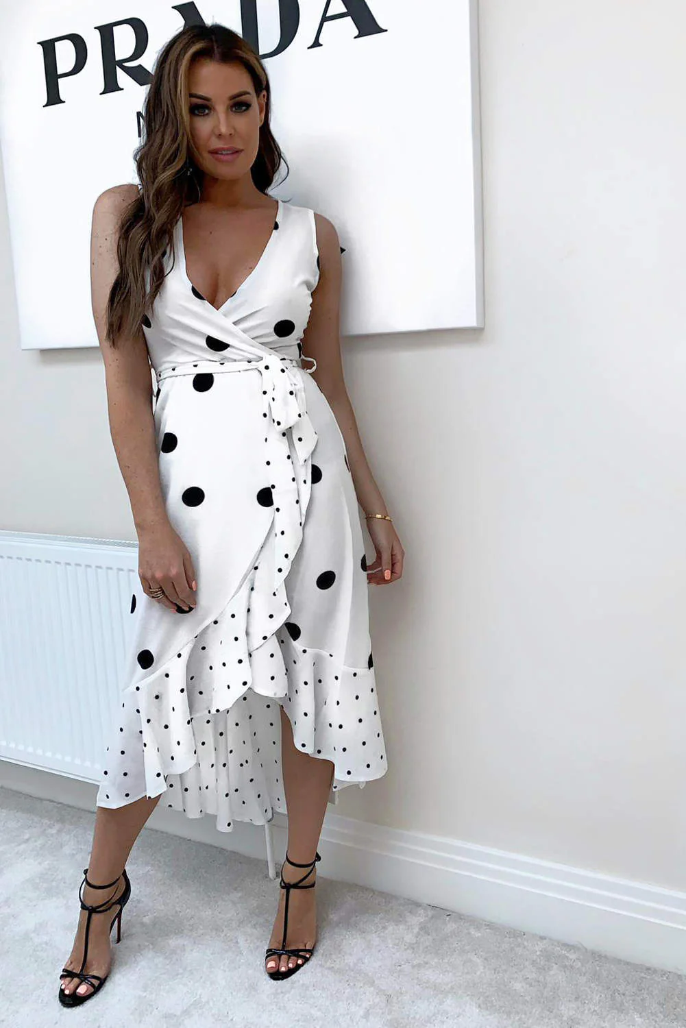 Cream Spotted Asymmetrical Dress - Swimclubus