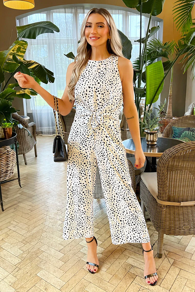 Black And White Printed Knot Front Jumpsuit - Swimclubus