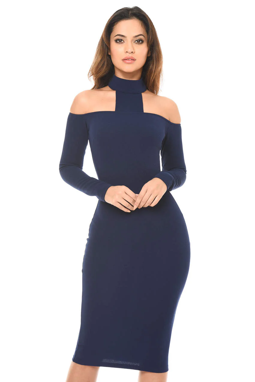 Navy Midi Bodycon Dress - Swimclubus