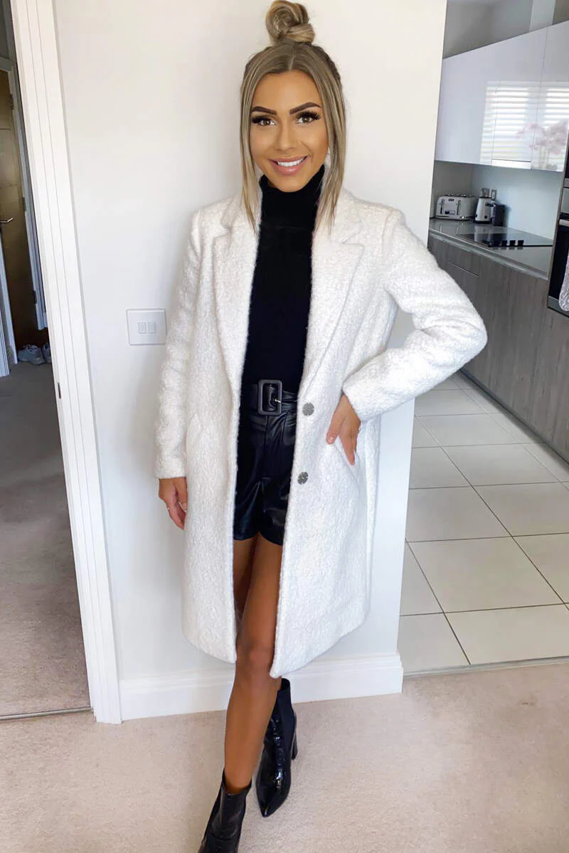 Cream Long Teddy Coat - Swimclubus