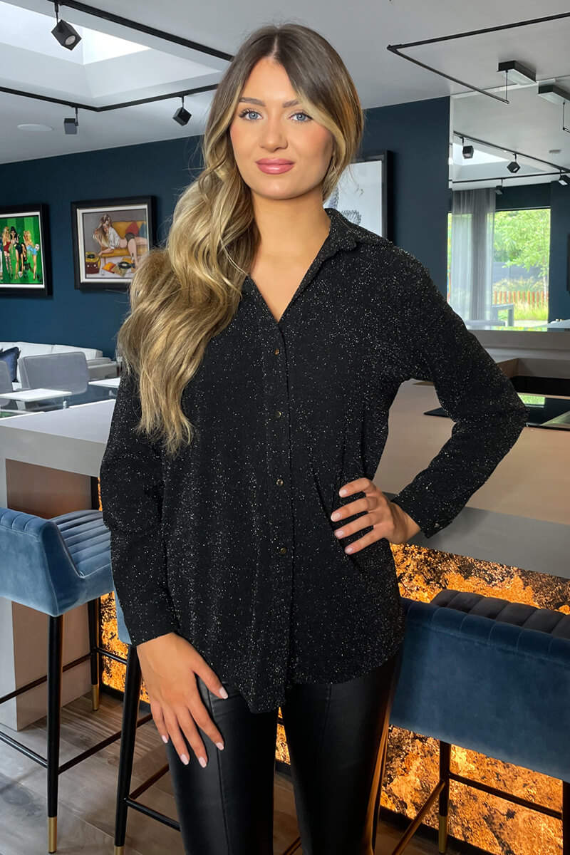 Black Sparkly Long Sleeve Shirt - Swimclubus