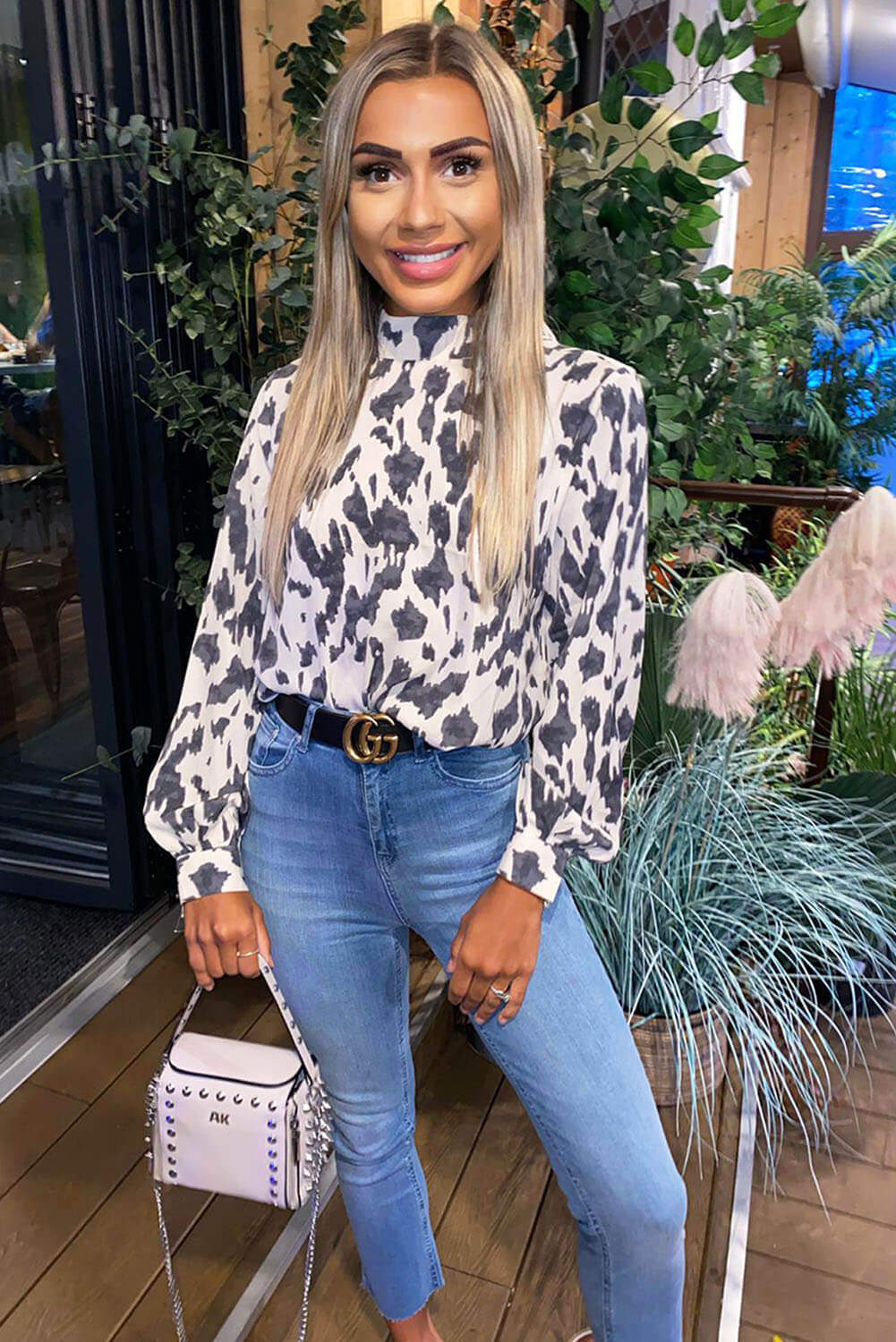 Cream Printed High Neck Top - Swimclubus