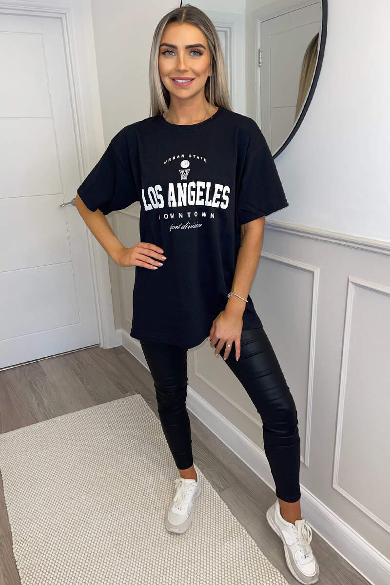 Black Los Angeles Slogan Oversized T-Shirt - Swimclubus
