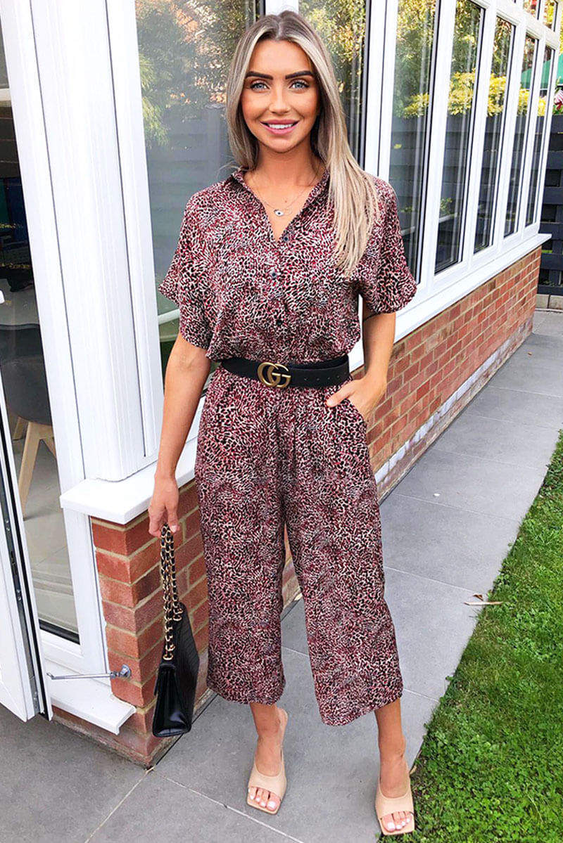 Red Printed Button up Jumpsuit - Swimclubus