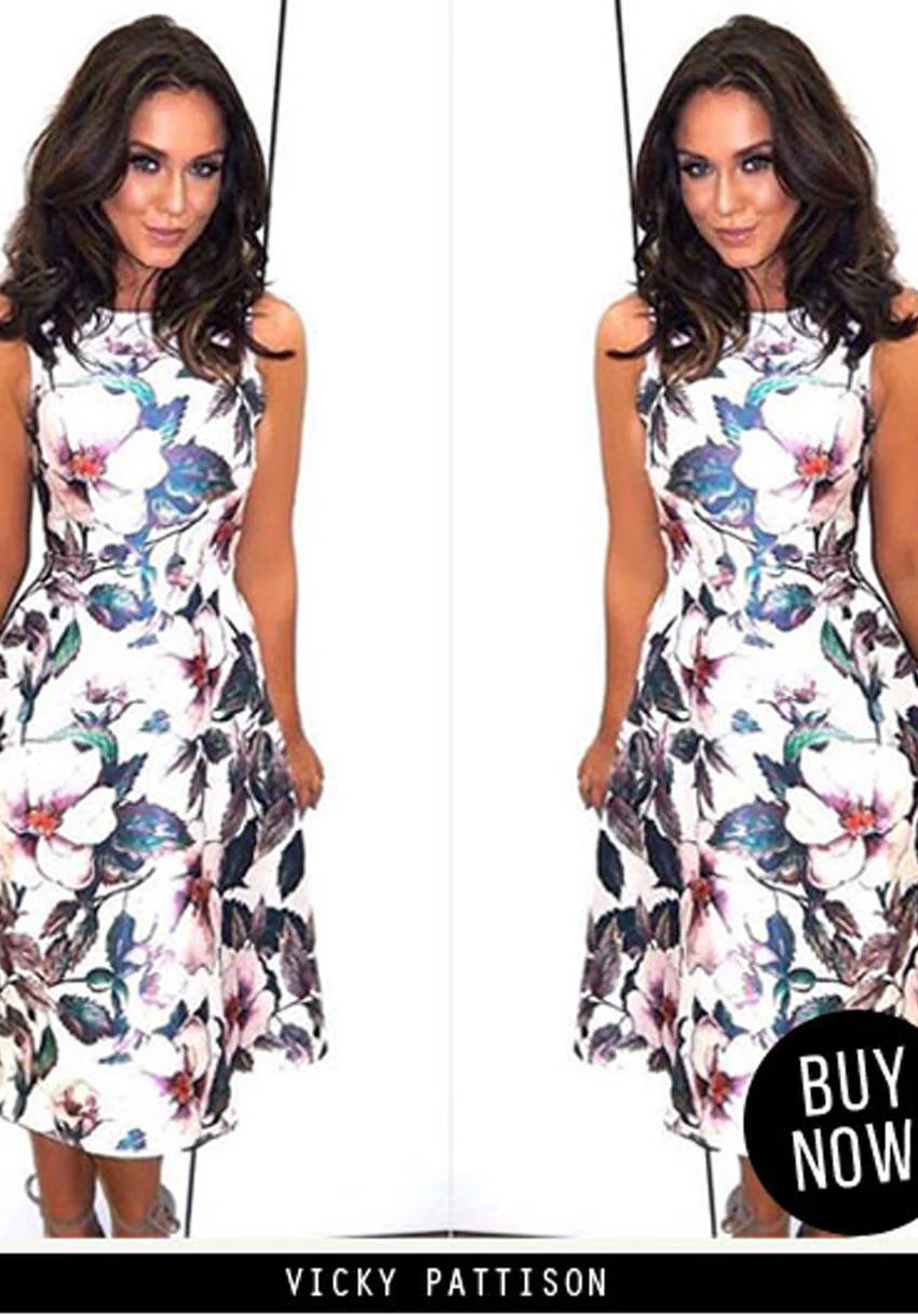 Floral Printed Midi Skater  Dress - Swimclubus