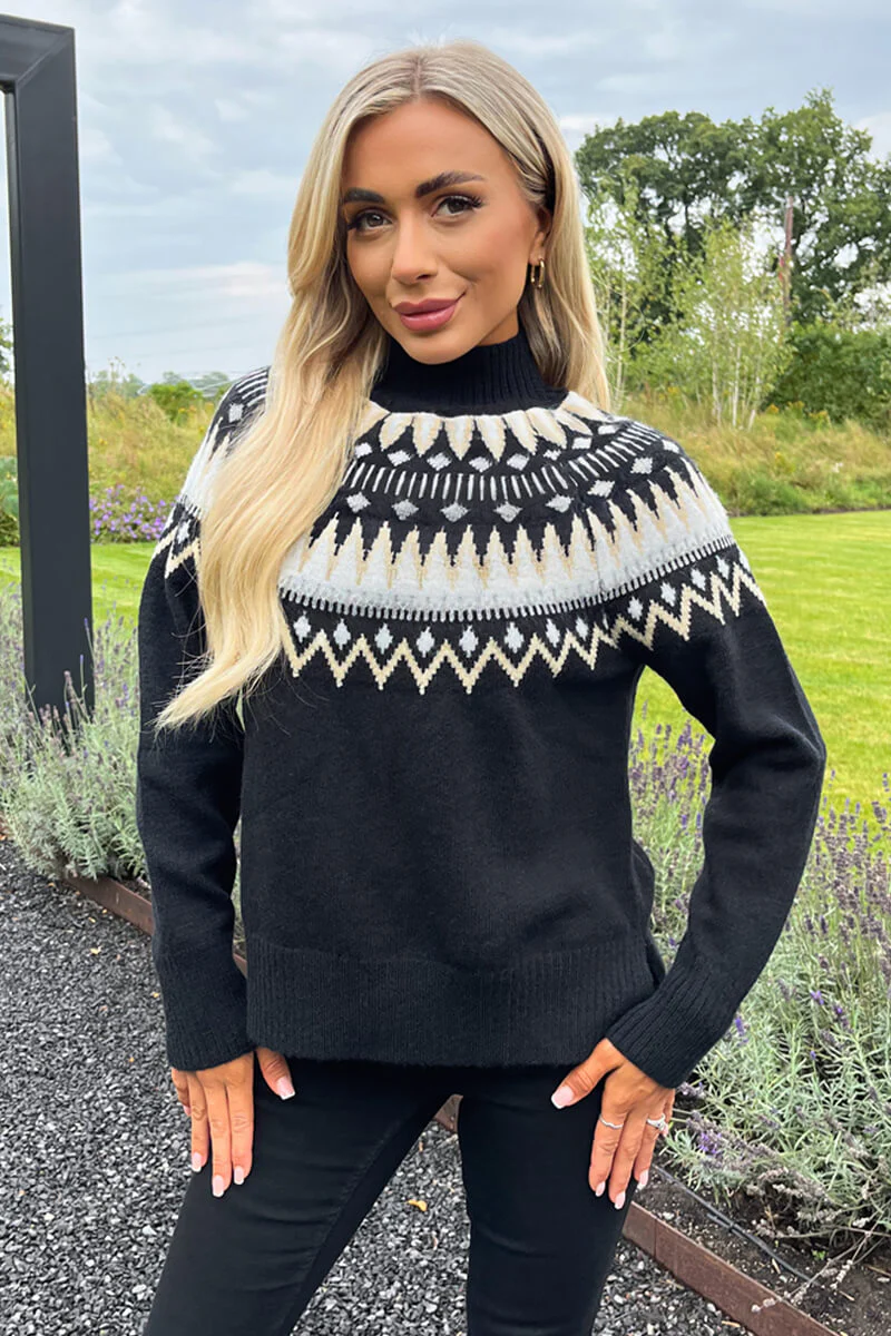 Black Fairisle Knitted Jumper - Swimclubus