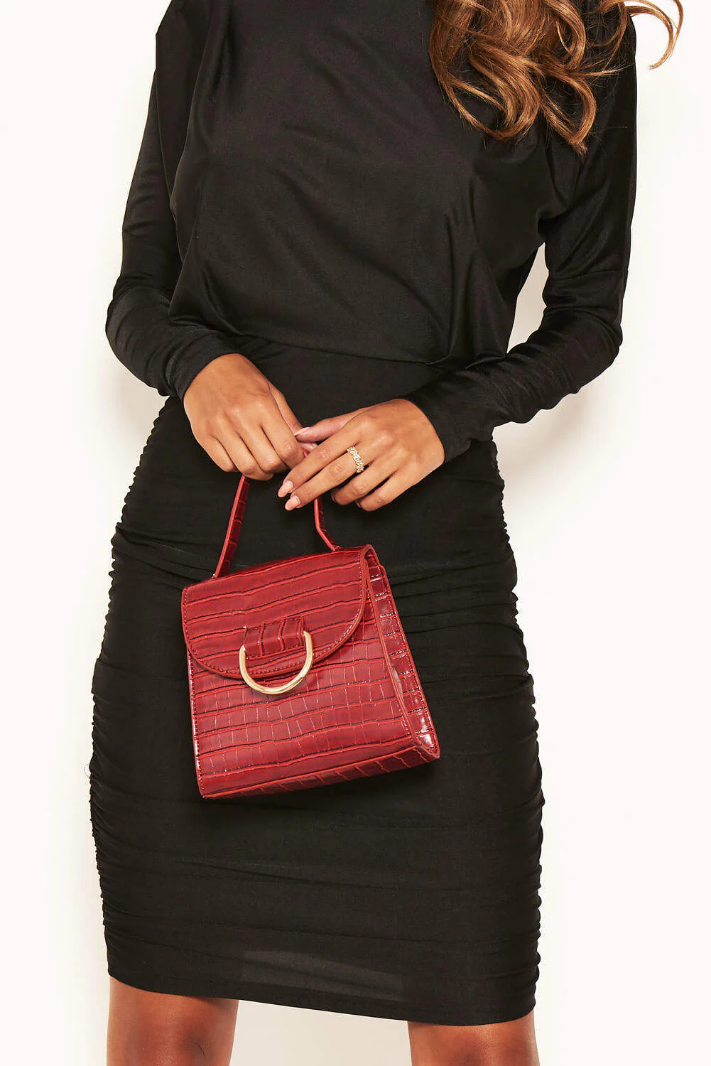 Red Croc Mini Patent Bag With Gold Ring - Swimclubus