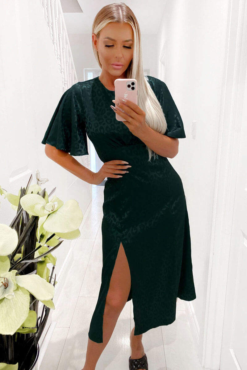 Teal Leopard Print Satin Midi Dress - Swimclubus