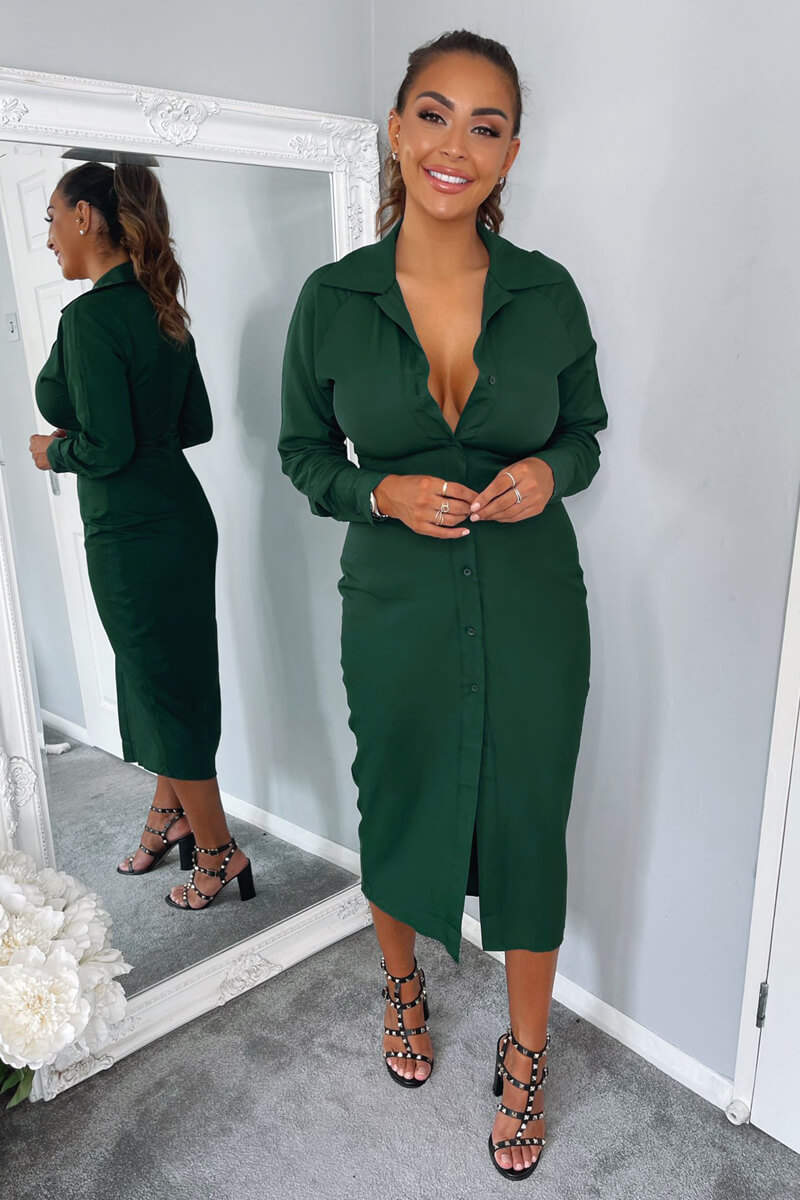 Teal Button Up Midi Dress - Swimclubus