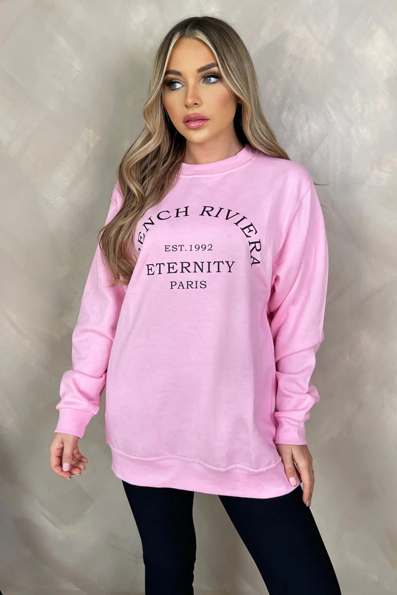 Pink French Riviera Slogan Sweatshirt - Swimclubus