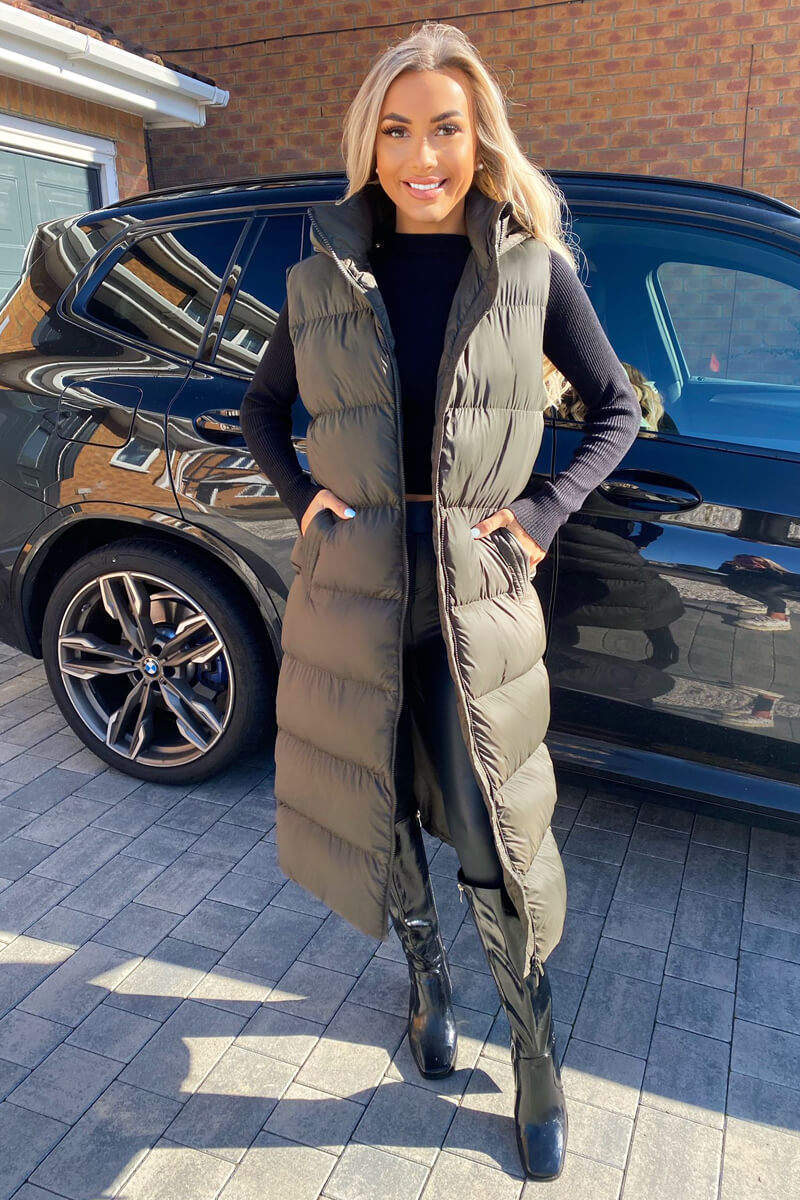 Khaki Zip Up Hooded Gilet - Swimclubus