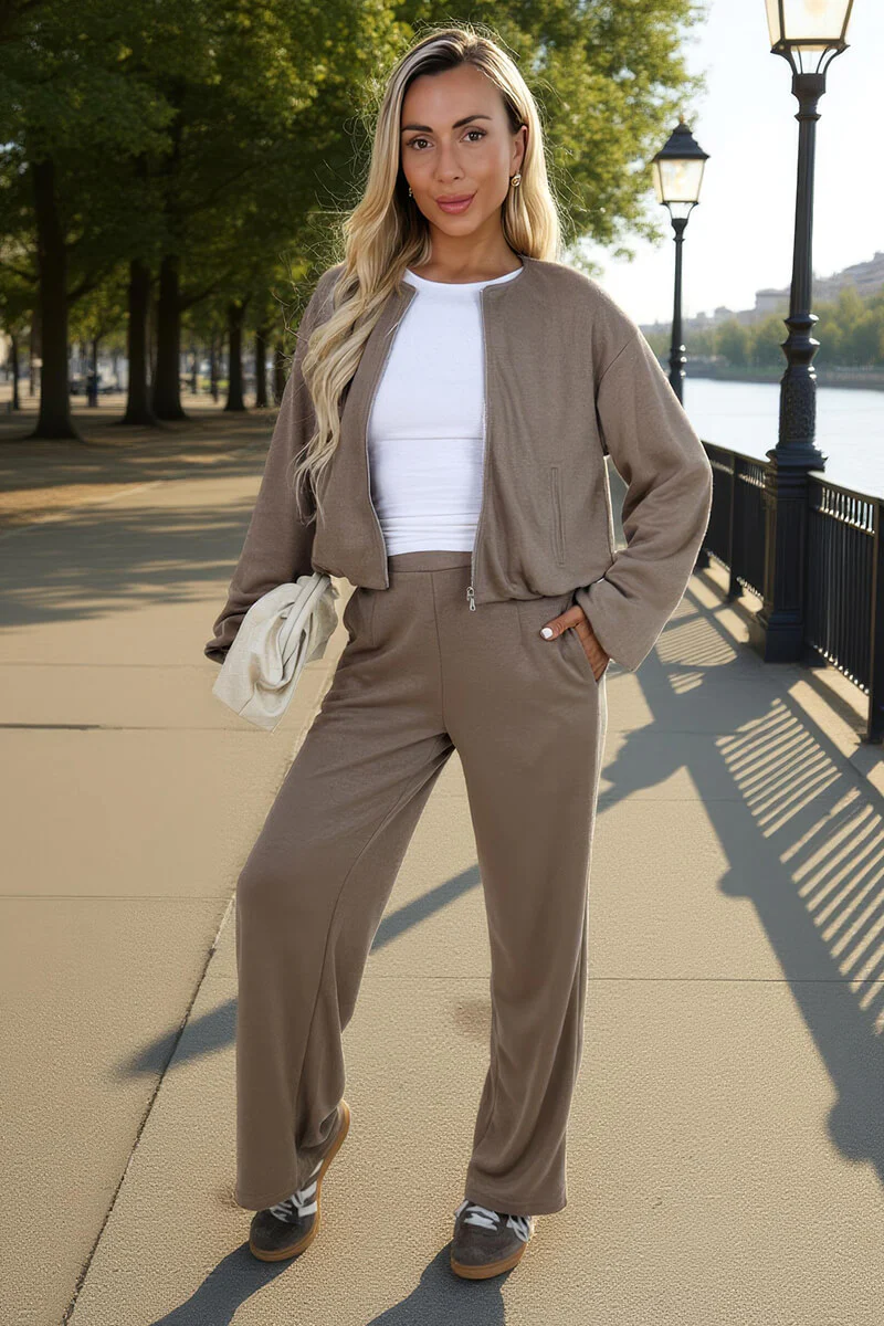 Mocha Wide Leg Soft Trousers - Swimclubus