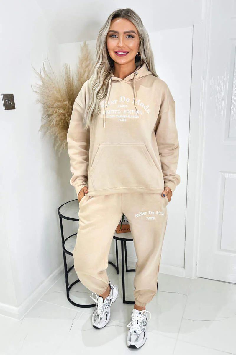 Stone Atelier Embroidered Slogan Hoodie Lounge Set - Swimclubus