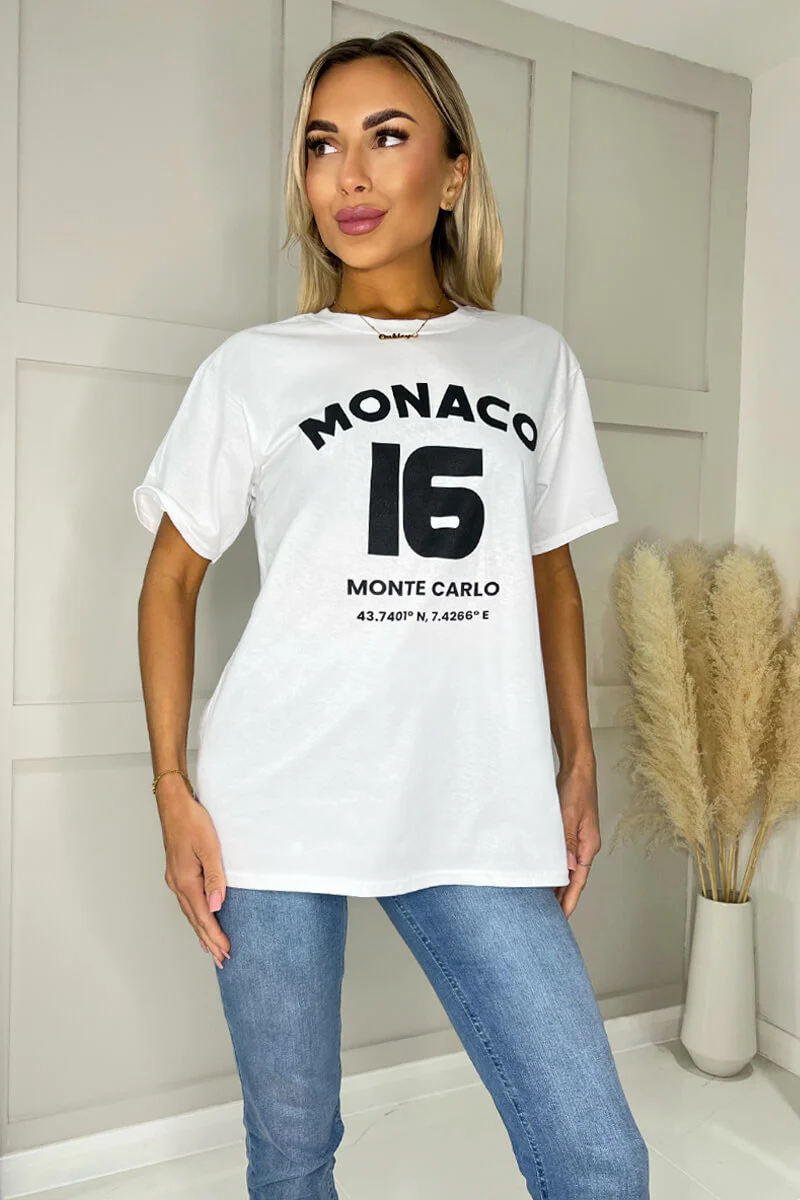 White Monaco Slogan T-Shirt - Swimclubus